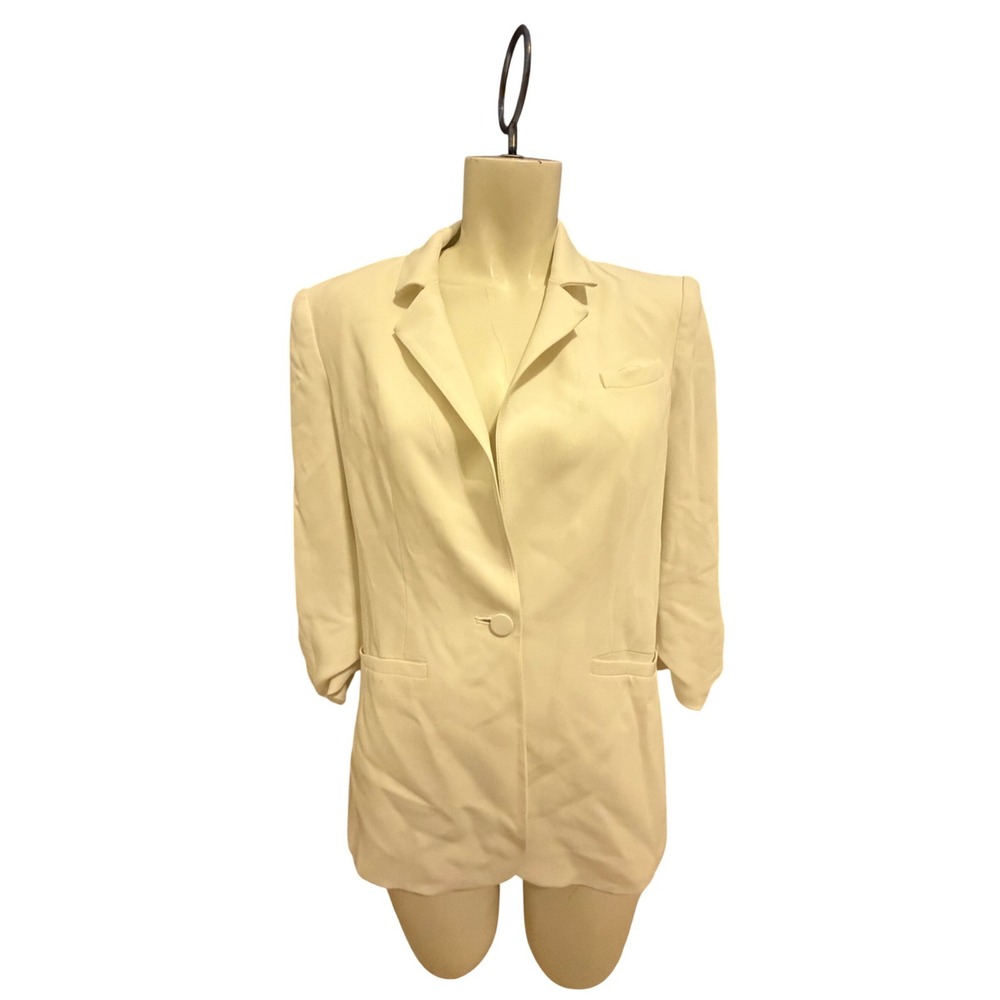 $395 Cinq a Sept Khloe Ruched Sleeve Blazer Ivory White Single Button Size 2 - Picture 7 of 12